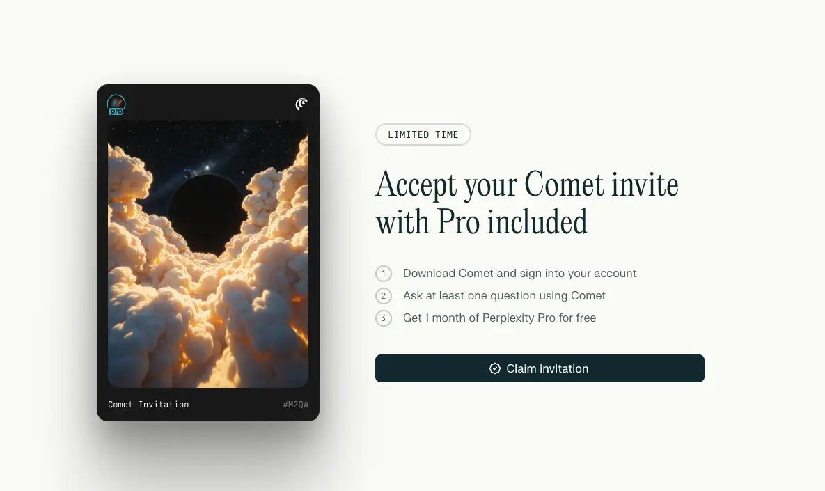 Claim your Comet invite with Perplexity Pro included 