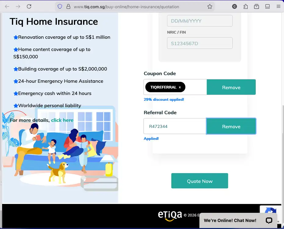 Use Tiq referral code R472344 for 29% off home insurance premiums